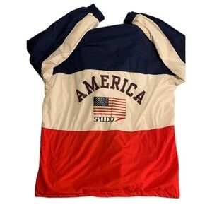 Speedo Men's USA Flag Windbreaker Jacket Hooded Navy White Red Size L